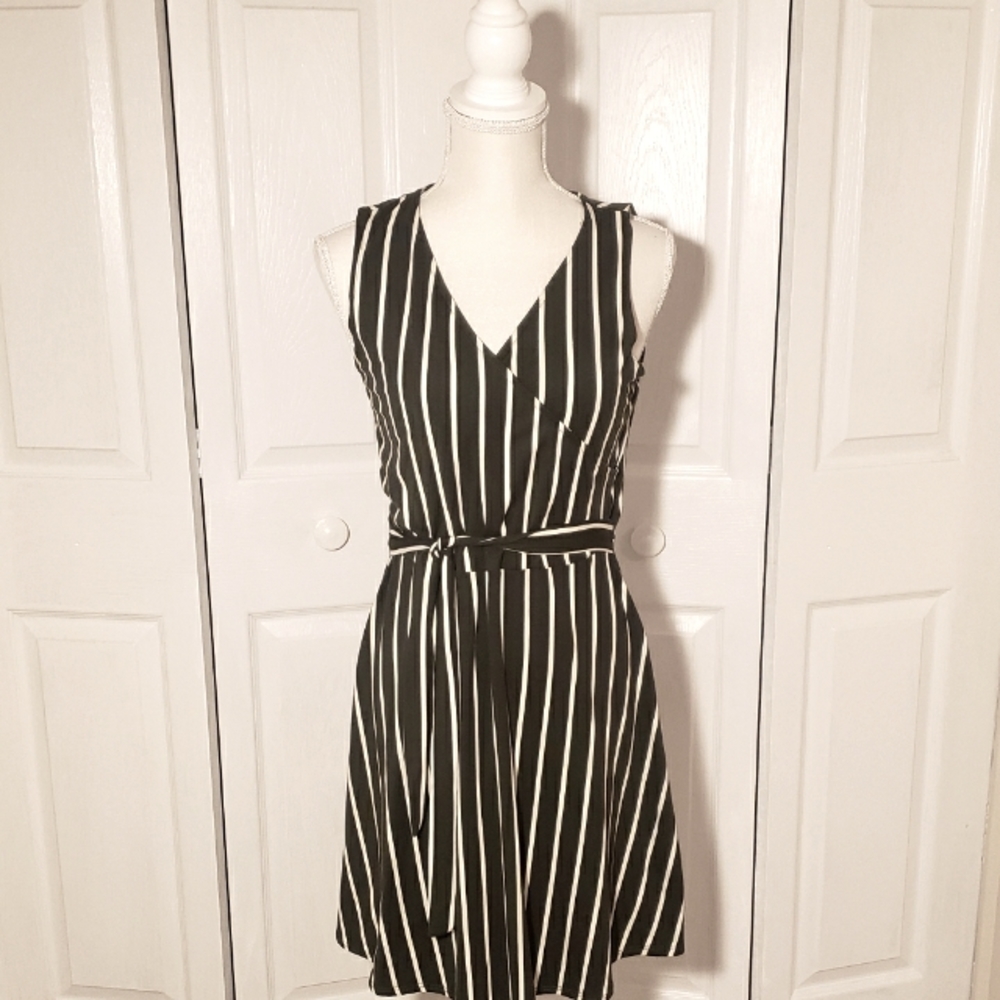 Faux Wrap Dress Dark Olive Green